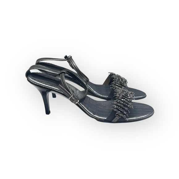 Vintage: new Pierre Cardin ♚ Beaded Kitten Heels ♚ Chain Mail ♚ Gunmetal ♚ 8.5M - Picture 3 of 16